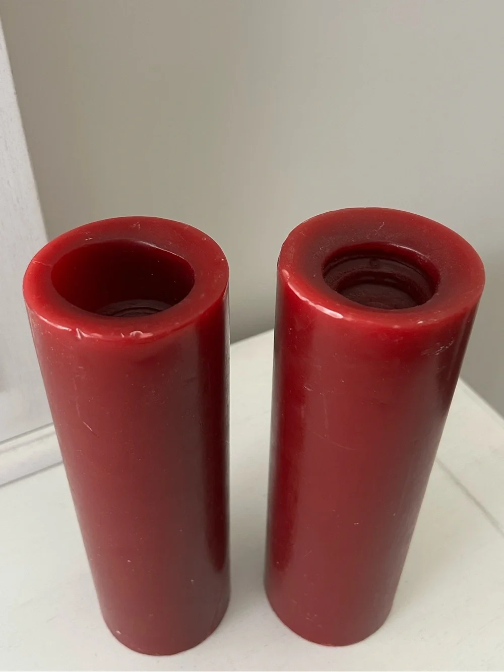 Deep Red Cylindrical Pillar Candles Set of 2 by Living Quarters Cranberry Smell